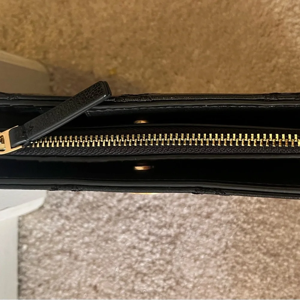 Tory Burch Black Quilted Leather Wallet with Gold Logo